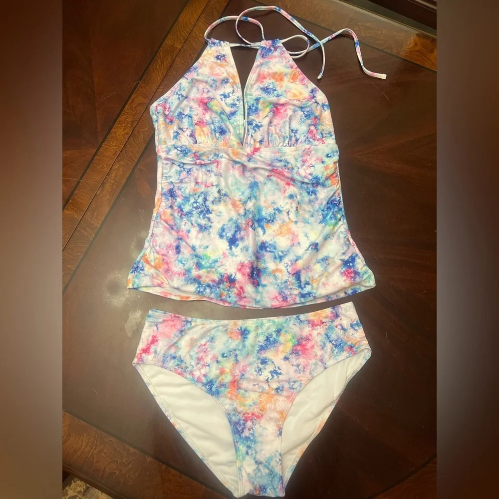 Colorful Tummy Control Tankini - Picture 1 of 8